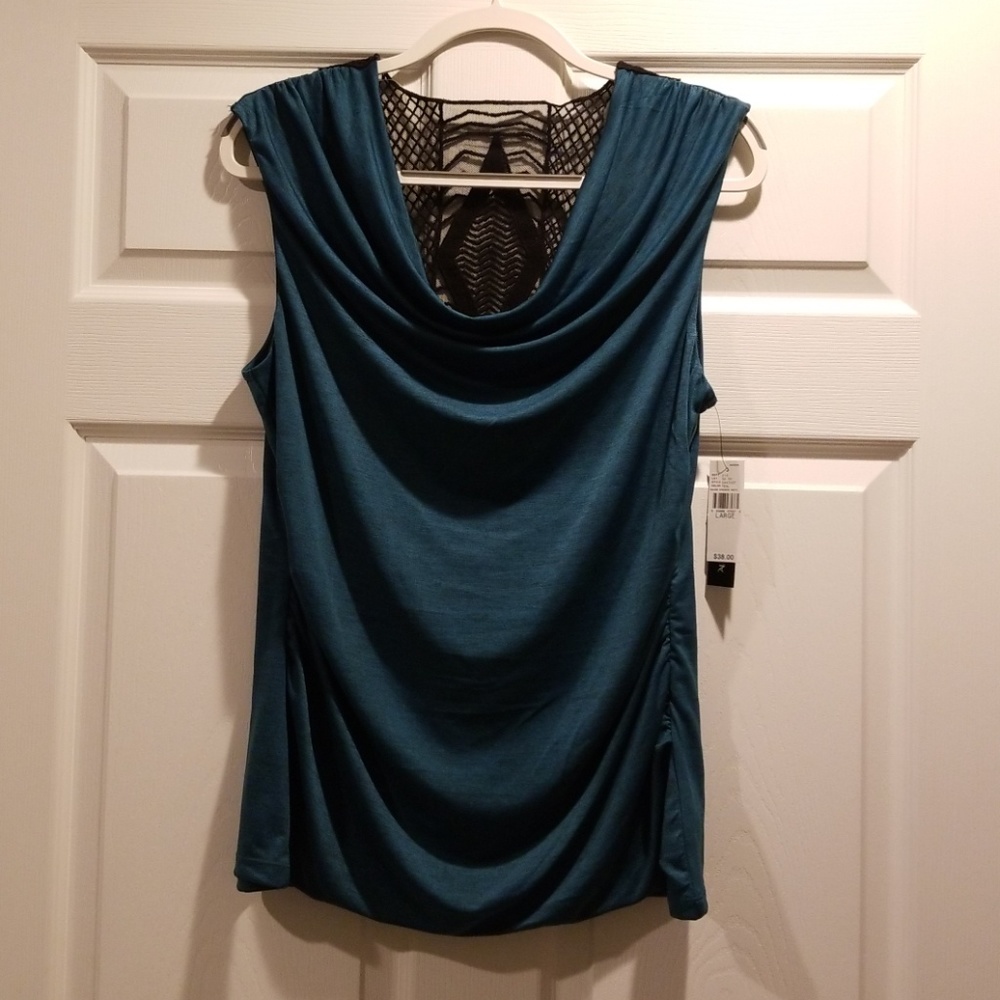 Space-dyed Lace Back Teal Top